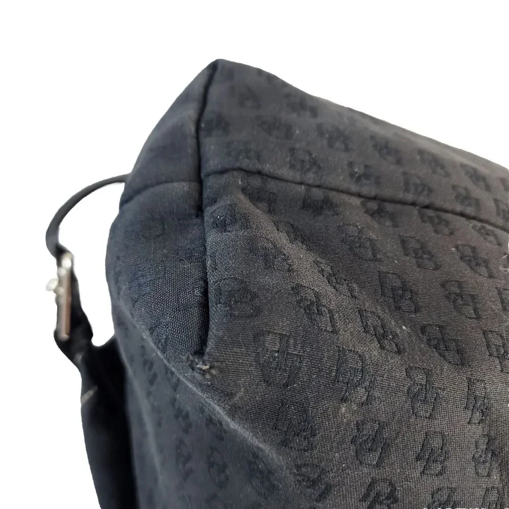 Dooney & Bourke Black Shoulder Bag Purse Handbag DB Logo Canvas Leather Strap